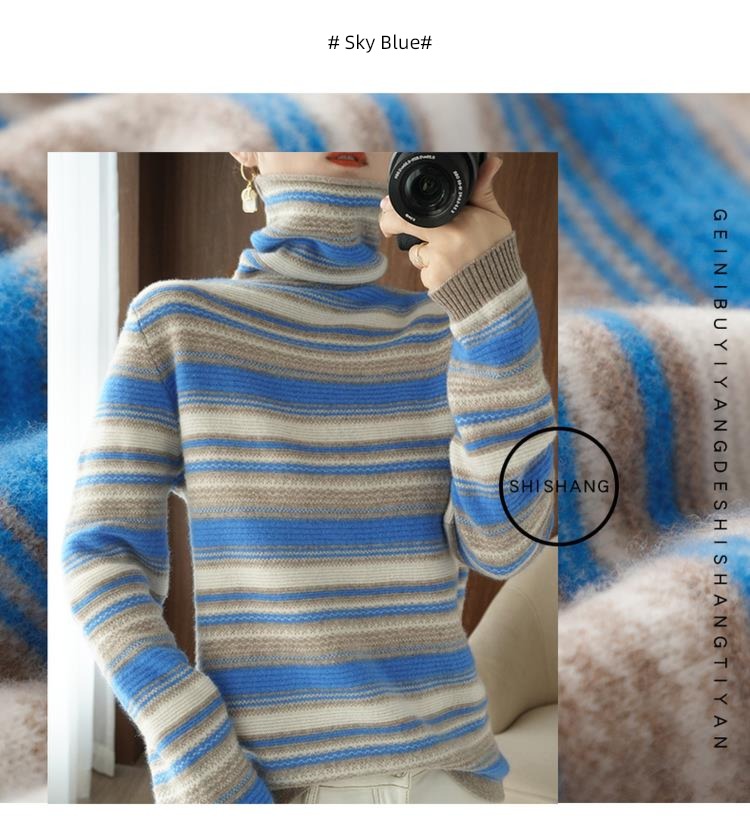 Cashmere Heap High collar female jacket stripe Sweater