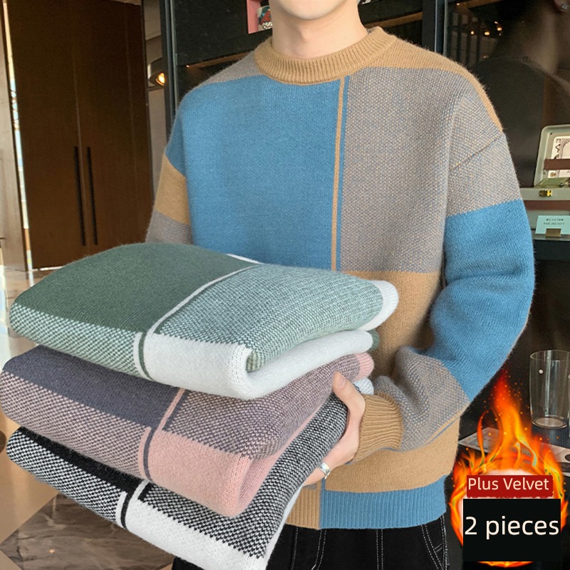 chenille  Plush 2022 new pattern Color contrast Interpenetrating sweater