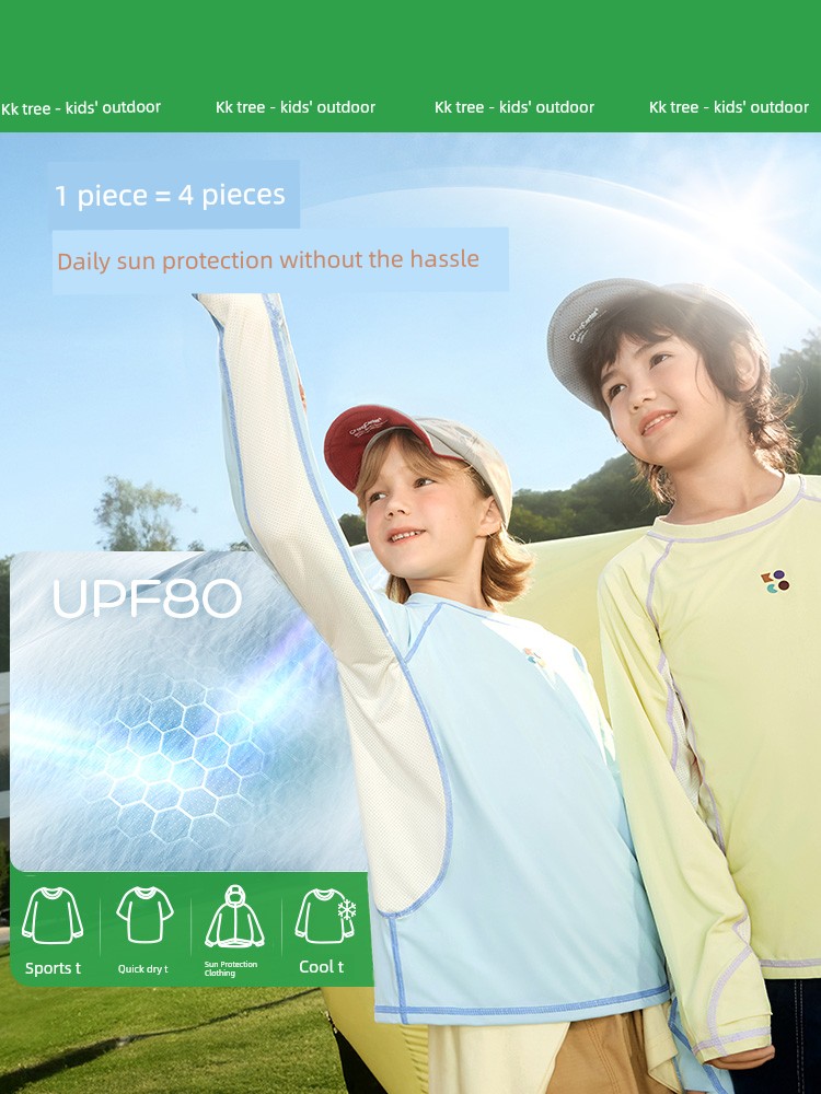 Kk Tree Children's Short-Sleeve Boys' and Girls' Quick-Dry T-Shirt, Sun-Protective Outdoor Sports Top, Long-Sleeve Summer Base Layer, Thin — 2
