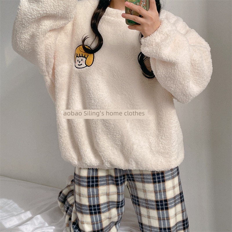 cartoon man Flannel Autumn and winter lovers pajamas
