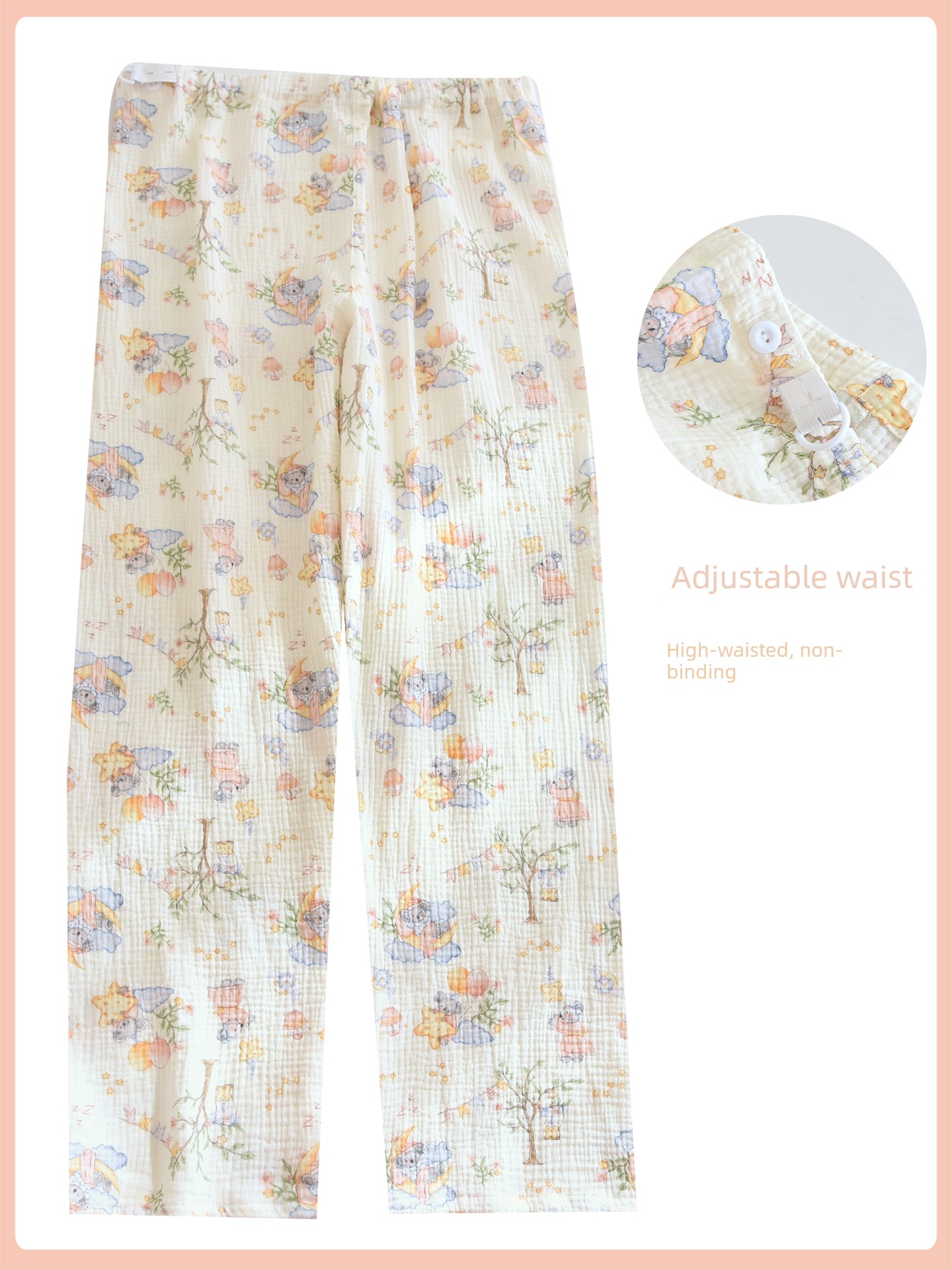 Maternity Sleep Pants, Non-Tight on the Stomach, Pure Cotton, Thin Autumn Style, Adjustable, Home Sleep Pants for Pregnant Women, Postpartum Pants, Long — 42