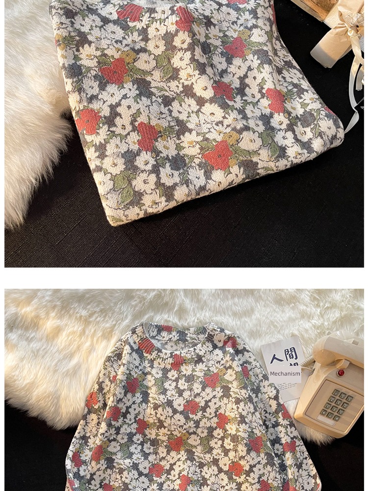 ins Retro Hong Kong flavor Broken flower easy handsome sweater