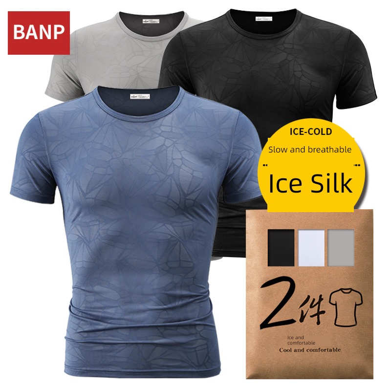 Tight fitting middle age Ice feeling elastic force quick-drying Short sleeve T-shirt