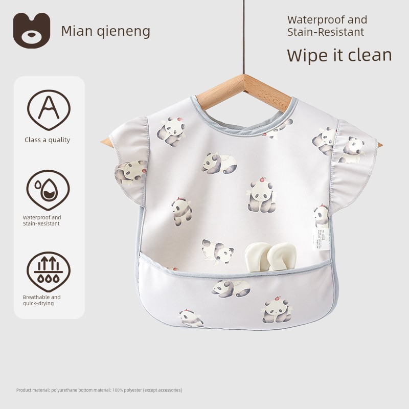 Baby Smock, Kidsren's Eating Bib, Baby Food Supplement, Waterproof and Anti-Dirty, Lace Sleeves for Baby Girls, Summer Thin Apron — 6