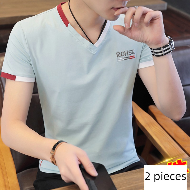 man V-neck Self-cultivation Chaopai clothes Korean version Short sleeve T-shirt