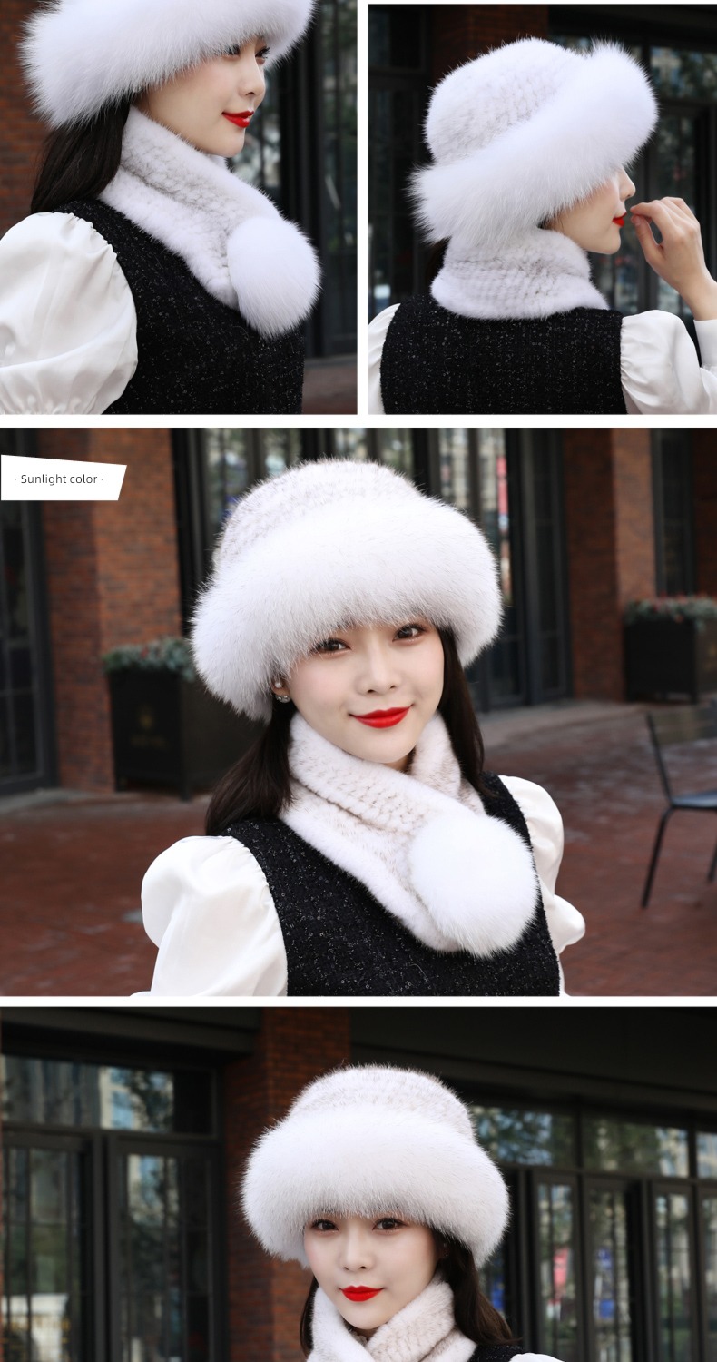 Lei Xuan weave Fox  Mink skin female suit Hat