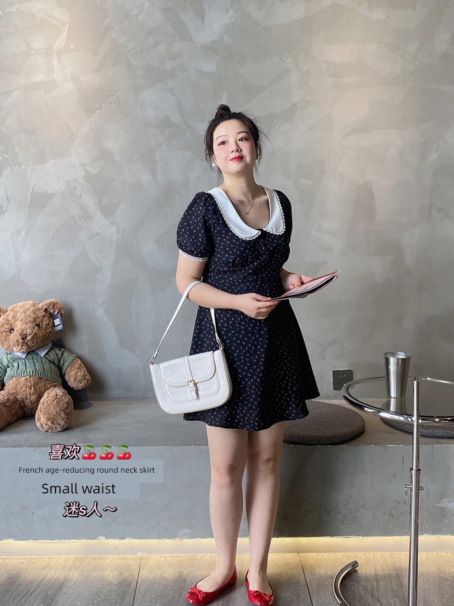 Age reduction witch Fat mm French Show thin Broken flower Dress