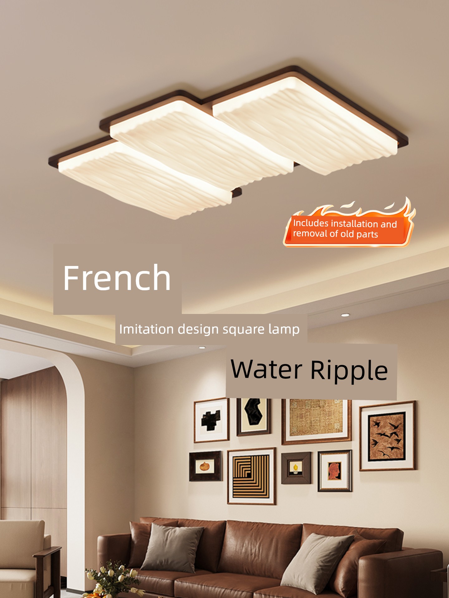 French-Style Living Room Ceiling Light, Vintage Cream Style, New Walnut Color, Creative Piano Key Design, Main Hall Light 357H