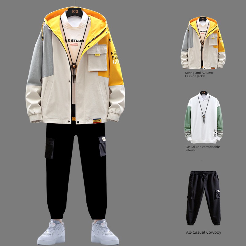 man motion leisure time Three piece suit men's wear a set collocation Ruffian handsome 2021 The new spring and autumn schoolboy clothes