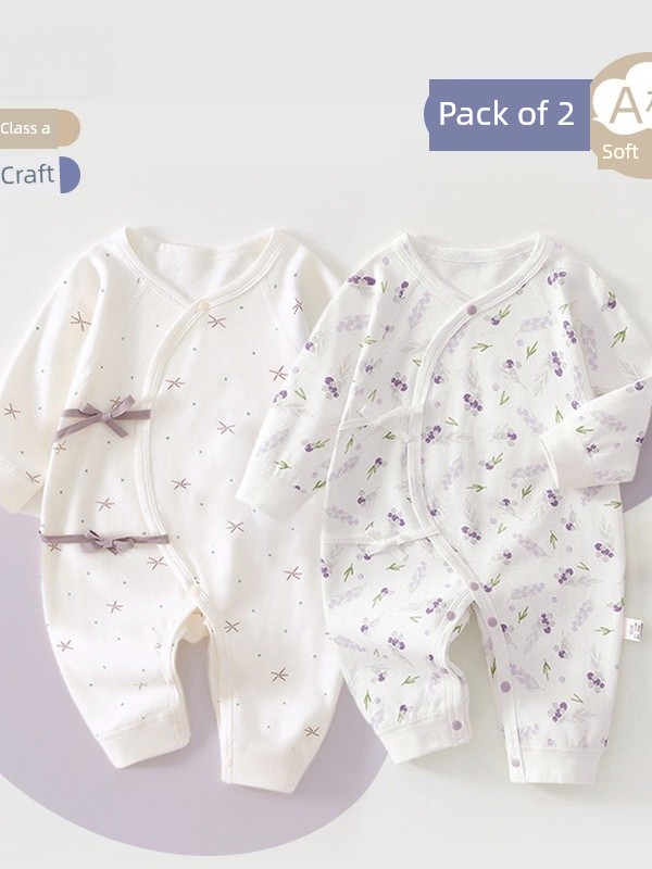 100% Cotton 2-Piece Set of Newborn Baby Clothes, Suitable for All Seasons, Monk-Style Romper, Long-Sleeved Pajamas, Baby Onesie — 2