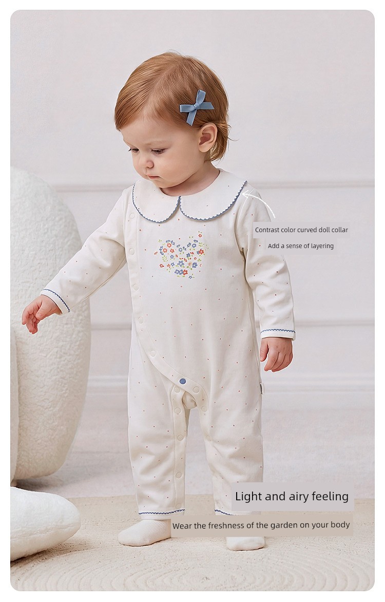 Babylove【Comfortable and Soft】Baby Girl Romper for Spring and Autumn, Pure Cotton Doll Collar Clothing with Floral Designs — 7