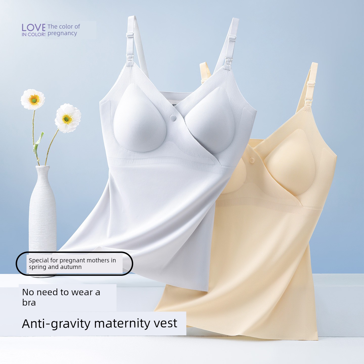 Maternity Nursing Bra, All-Season Thin Style, Large Size for Pregnancy, Postpartum Antibacterial Nursing Tank Top, No Need to Wear a Bra
