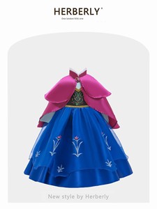 Herberry Girls' Anna Princess Dress Spring and Autumn Frozen Little Girl Embroidered Mesh Princess Dress