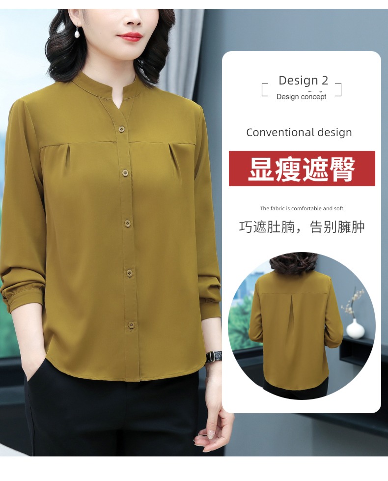 Early autumn easy Foreign style stand collar Chiffon Long sleeve shirt