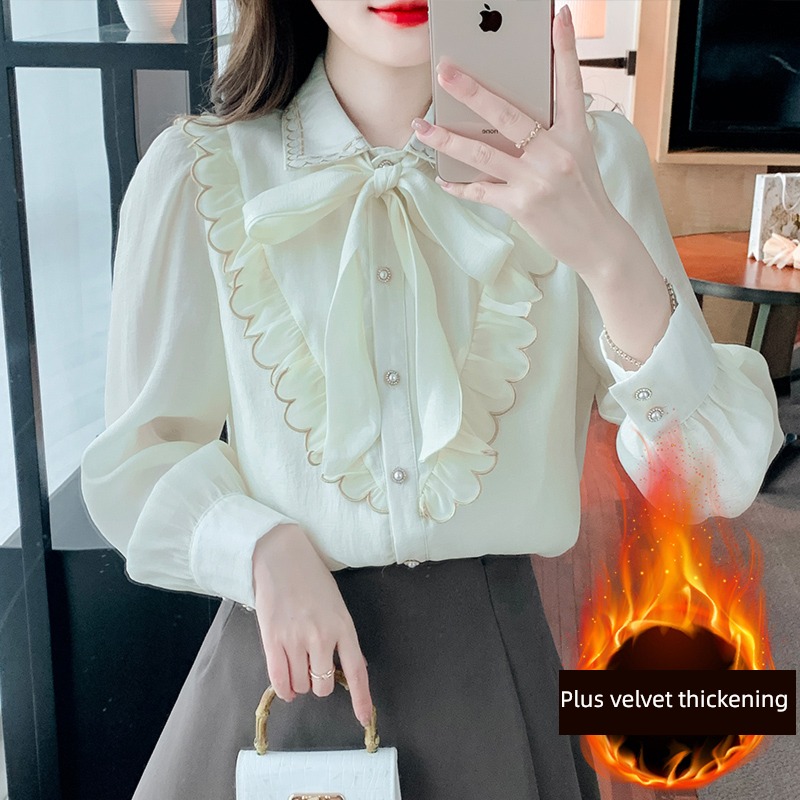 Gentle wind Chiffon shirt Long sleeve Put on your clothes bow