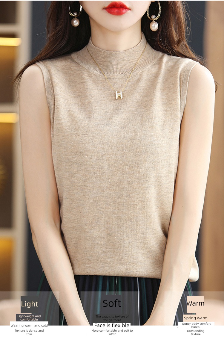 Half high collar 22 years Thin money Short sleeve T-shirt knitting vest