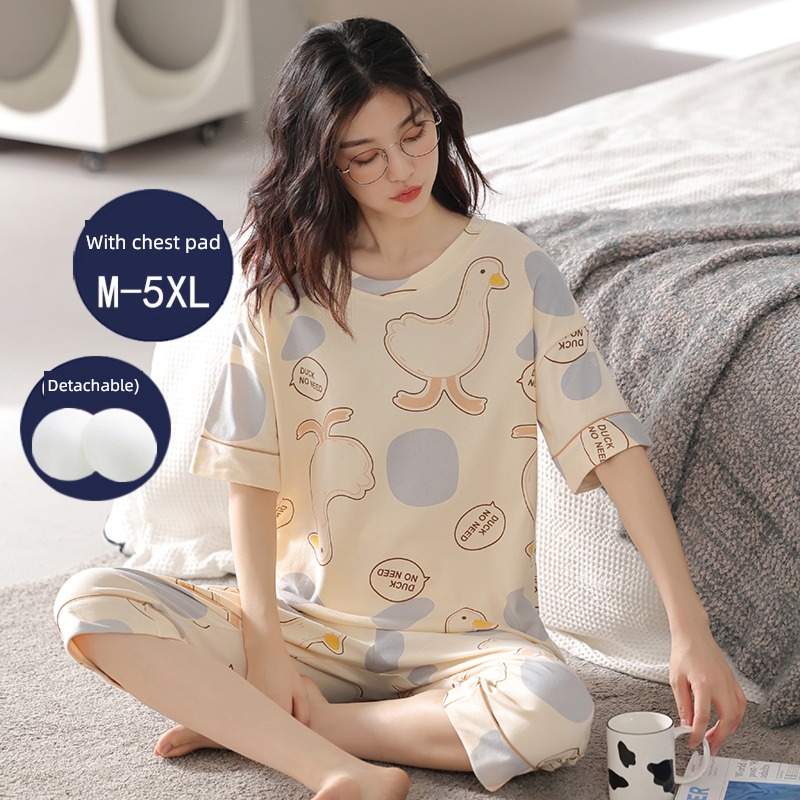 With chest pad female Summer style pure cotton Cropped Trousers Fat mm pajamas
