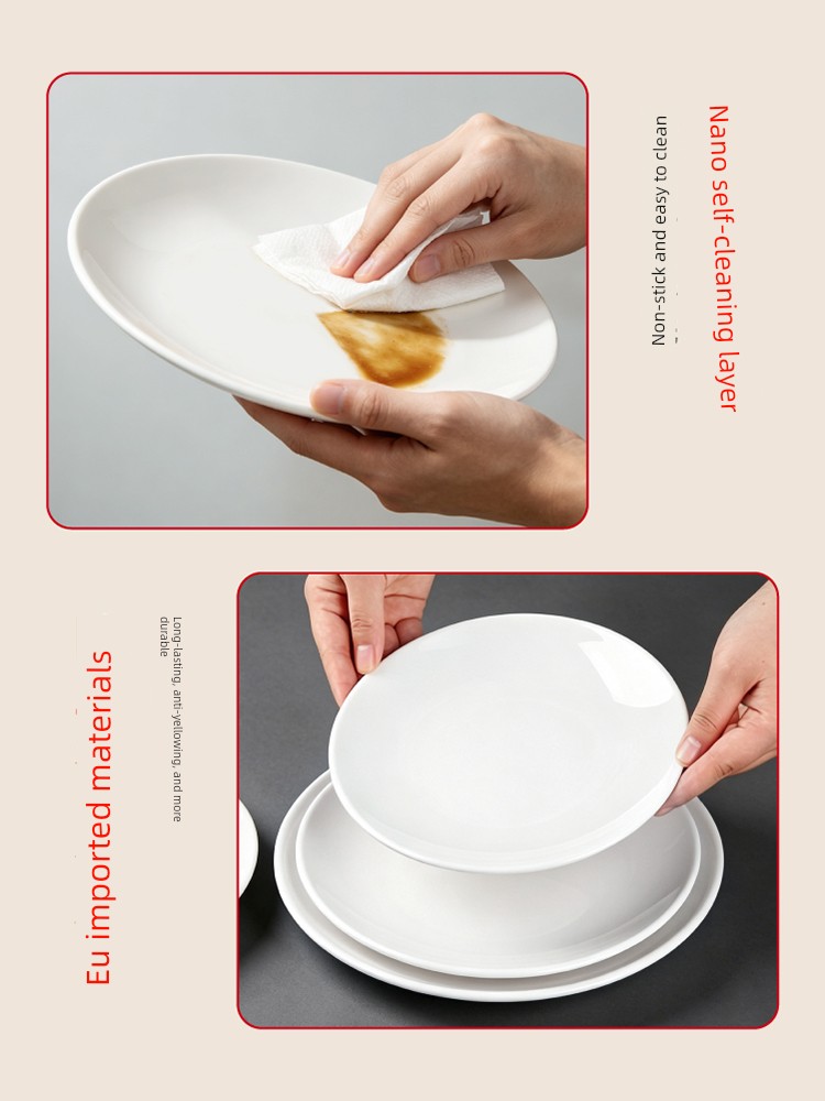 Melamine White Round Plate for Stir-Fry and Rice Dishes, Hotel Fast Food Special Plate, Cold Dish Plate, Commercial Imitation Porcelain Plastic Tableware