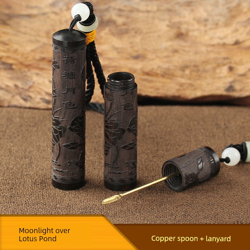 Ebony Snuff Bottle, Wooden Antique-Style Portable Hand-Held Snuff Bottle, Solid Wood Carved Snuff Powder Bottle