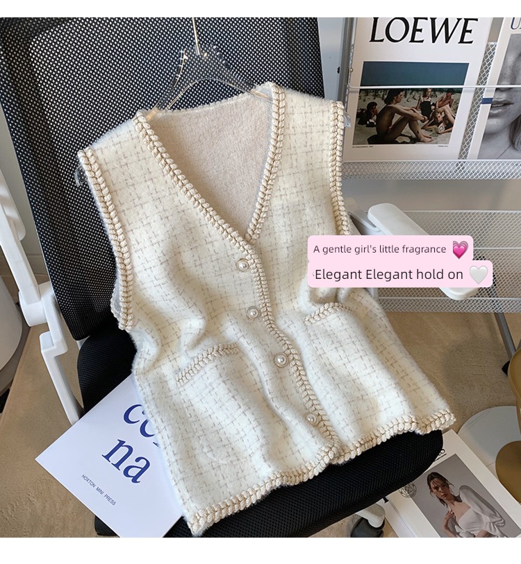 Little fragrance Mink hair V-neck ma'am knitting Vest