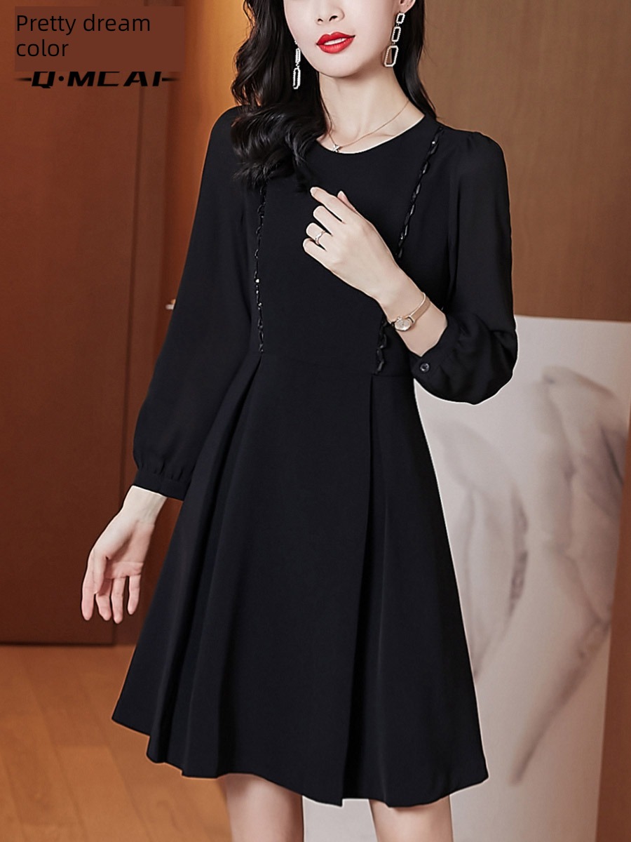 fashionable Little black dress pear-shaped body  Cover the crotch Chiffon shirt