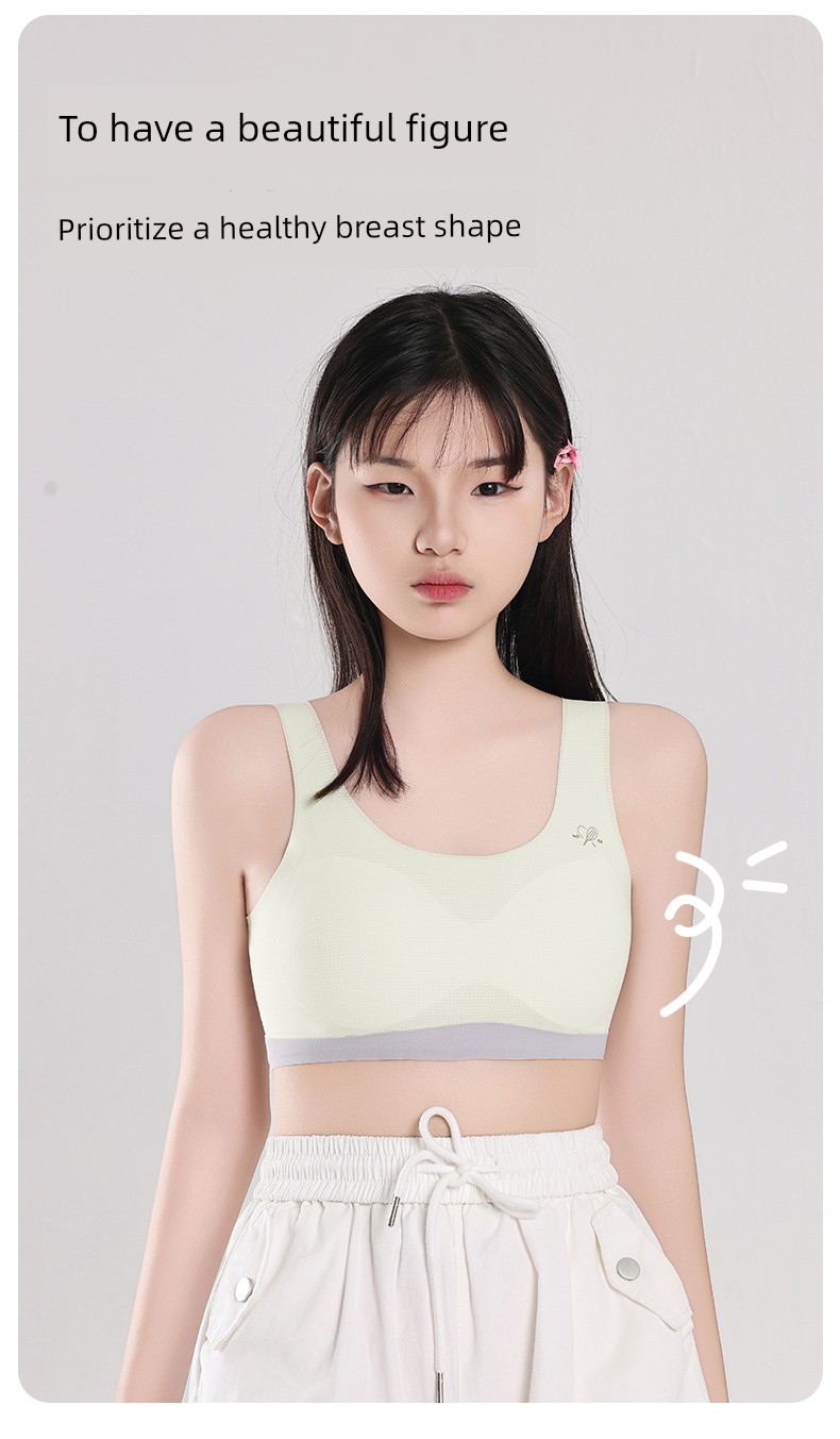 Nanjiren Fixed-Cup Girls' Underwear for Development Period, Student Bras for 8-16 Years Old Adolescent Girls, Breathable Small Vest — 12