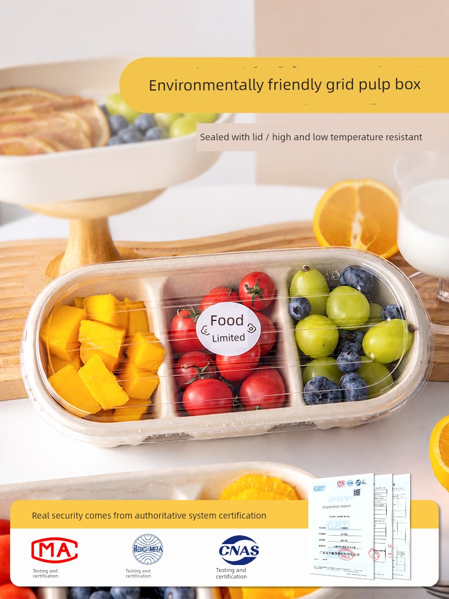 Eco-Friendly Compartmentalized Pulp Box, Disposable Picnic Camping Lunch Box, Light Meal, Fat-Reducing, Compartmentalized, Suitable for Outdoor Use, Microwaveable, Refrigerable