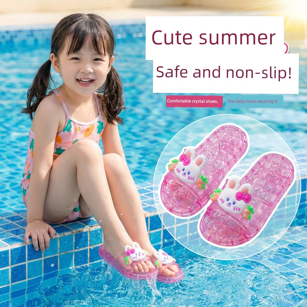 Parent-Child Children's Crystal Girls' Sandals, Non-Smelly, Non-Slip, Cute, Soft-Soled, Suitable for Indoor and Outdoor Use, Transparent Beach Sandals