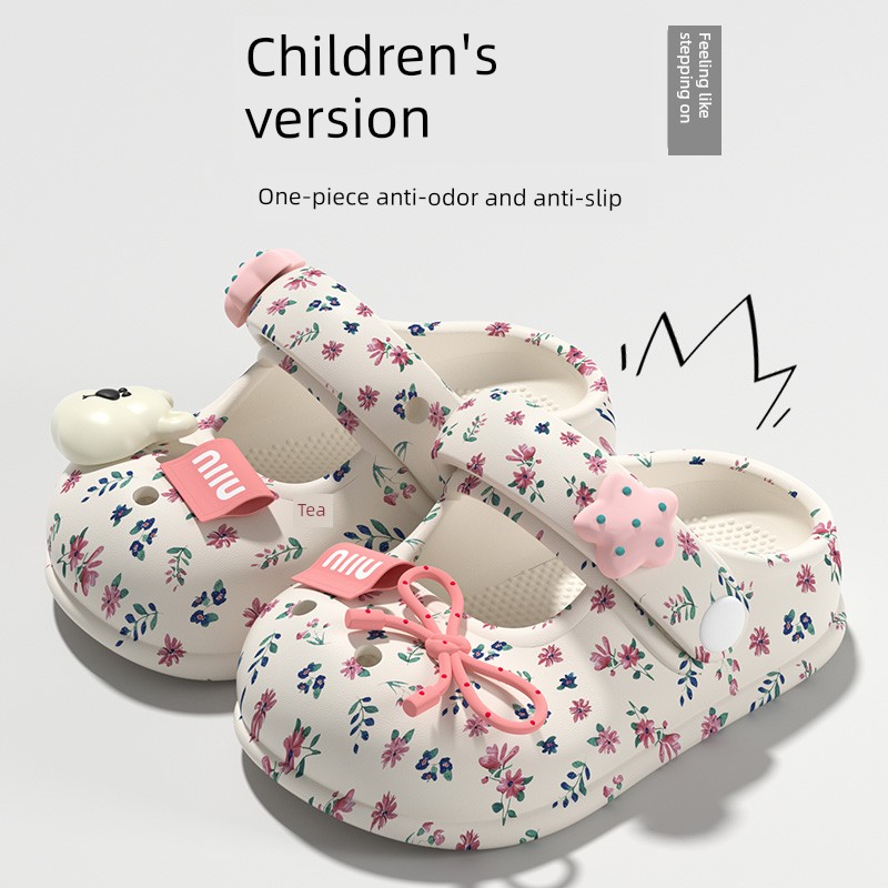 2026 New Children's Beach Sandals Mary Jane Clogs for Girls Summer Floral Bow Girls Princess Shoes — 3