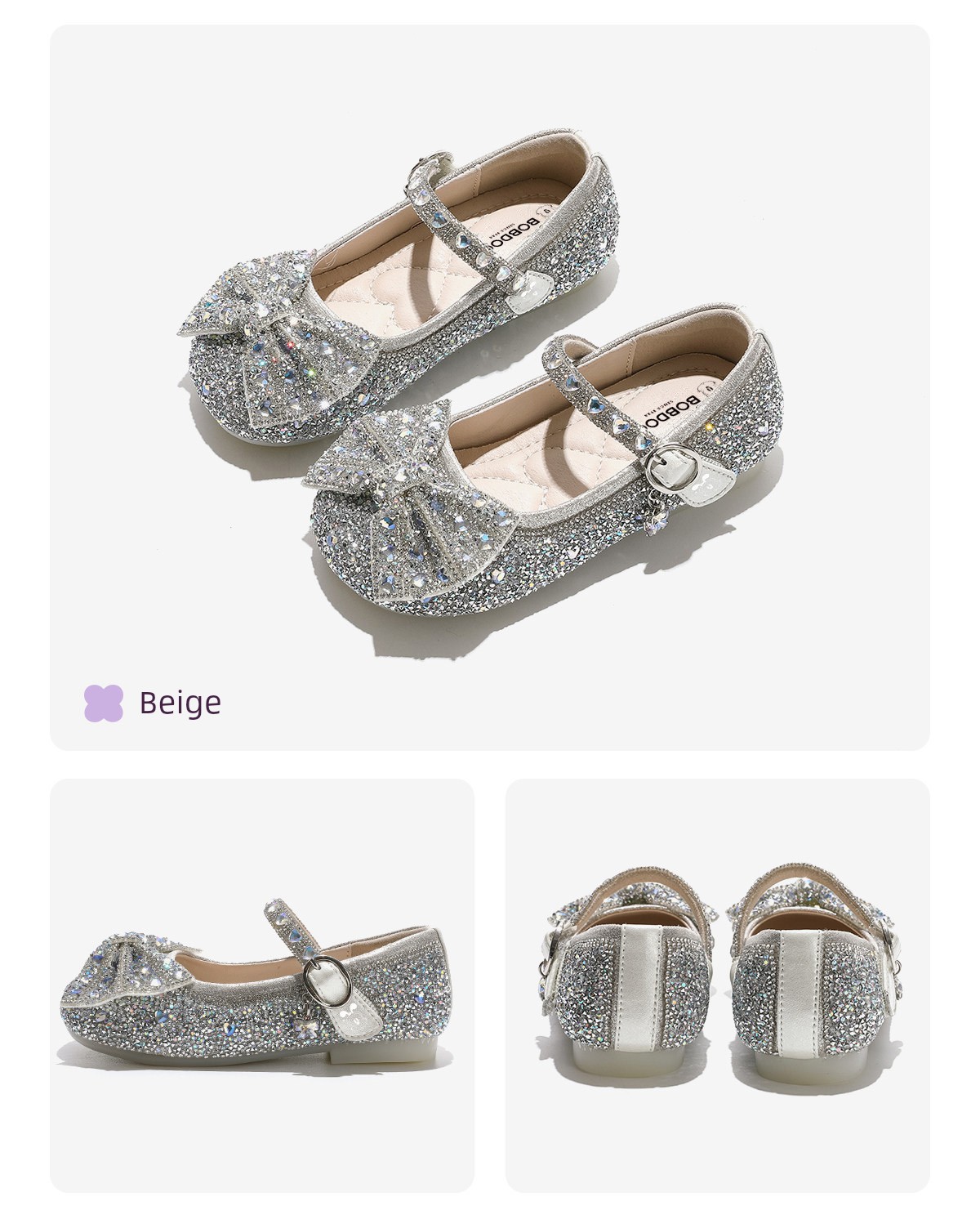 Babudou Genuine Leather Girls' Shoes Princess Crystal Shoes 2026 New Spring and Autumn Children's Soft-Soled Girls' Leather Shoes — 13