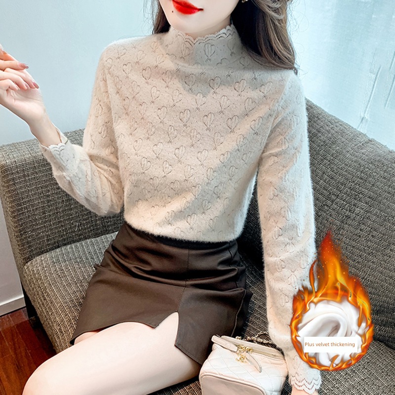 Autumn and winter brand Label cutting Remove the cabinet Plush Lace Undershirt