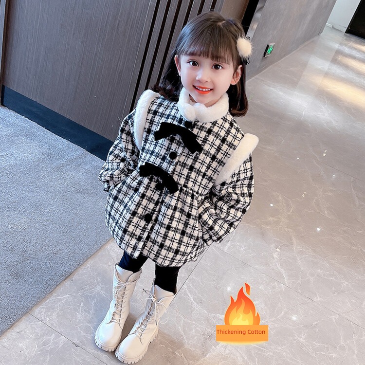 Baby girl Wool child lattice Foreign style winter loose coat
