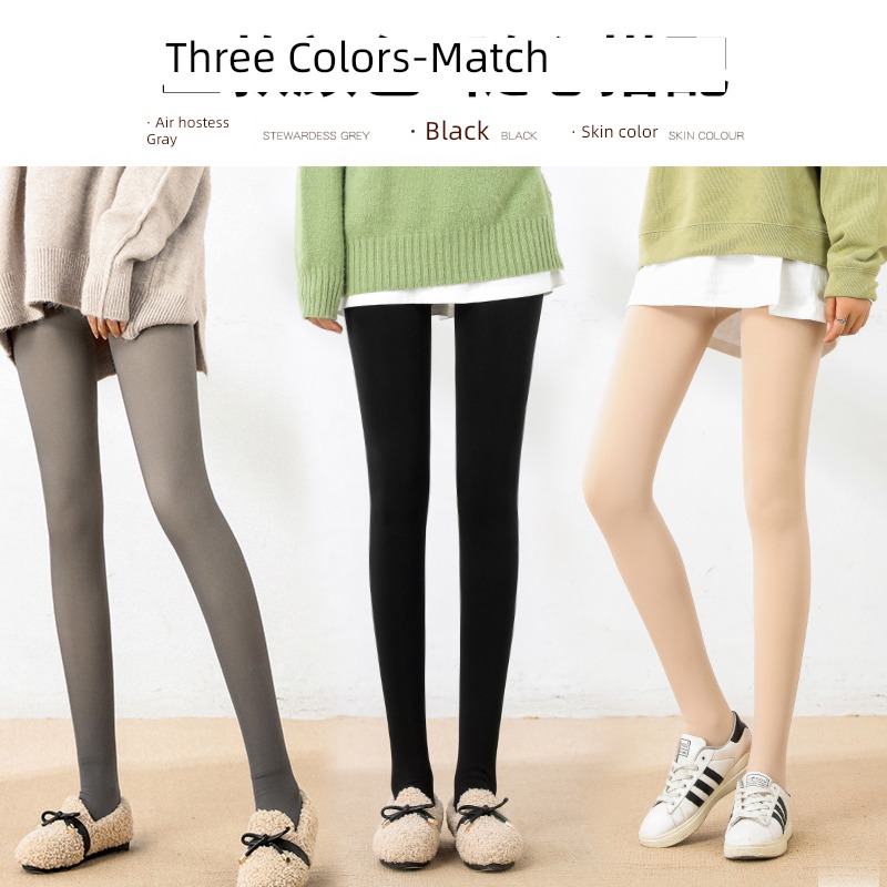 Bare leg artifact thickening keep warm Flesh color Step on one's feet Leggings