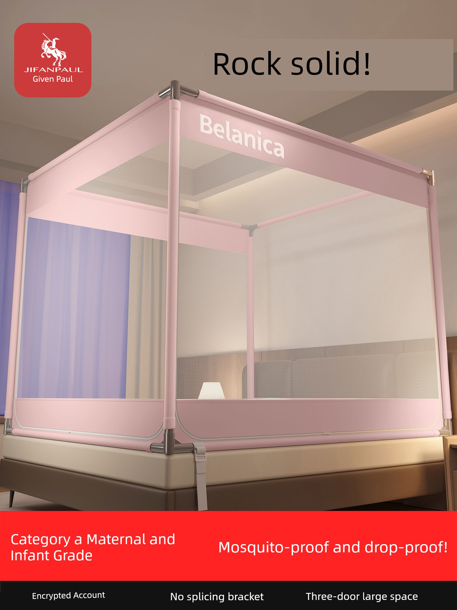 Anti-Fall Mosquito Net, Anti-Mosquito, Children's Bedroom, Full Bottom to Prevent Falling Out of Bed, 2026 New Model, Full Coverage, Baby, No Installation Required, Household Patterned Net