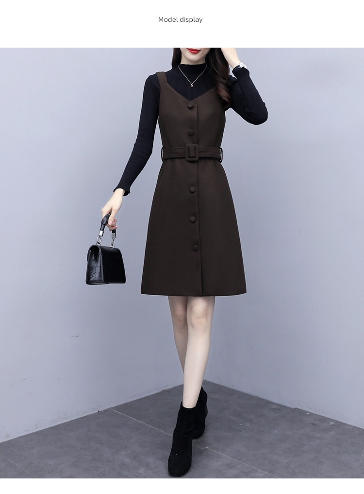 Autumn and winter Woolen cloth female Close your waist temperament mom Dress