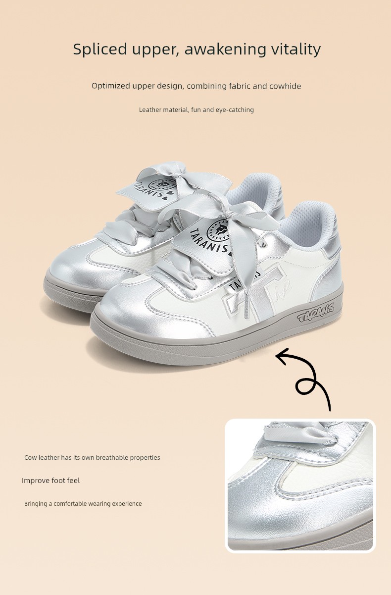 Tyrannis Children's Training Shoes, New Spring and Autumn Sneakers for Girls, T-Toe Silver Cover Ballet Casual Sports Shoes — 5