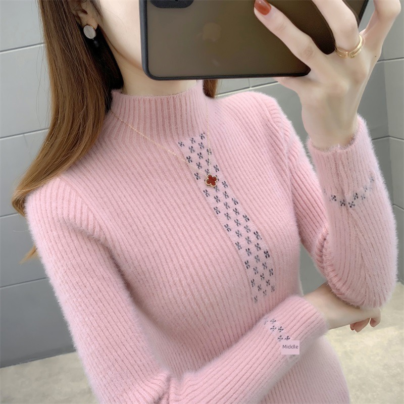 Autumn clothes ma'am Half high collar Inner lap knitting Foreign style sweater