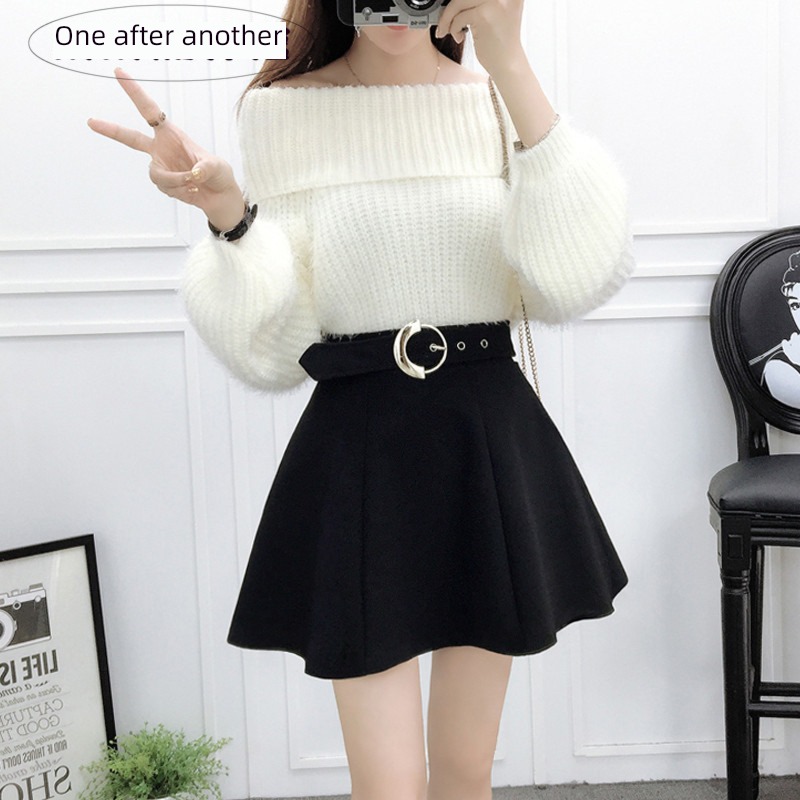 black Wear out Versatile Wool winter Thick style skirt