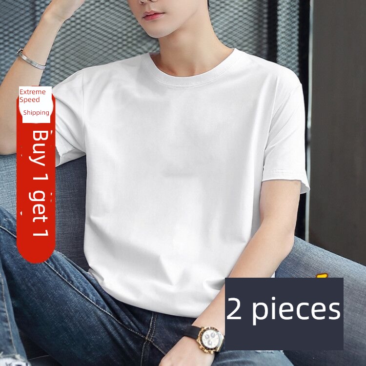 man Solid color pure cotton trend Put on your clothes Short sleeve T-shirt