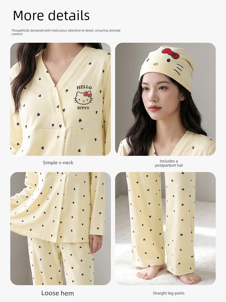 Anna Mommy's Pure Cotton Maternity Pajamas with Hat, Spring and Autumn Style, Nursing Sleepwear, Autumn and Winter Loungewear Set — 5