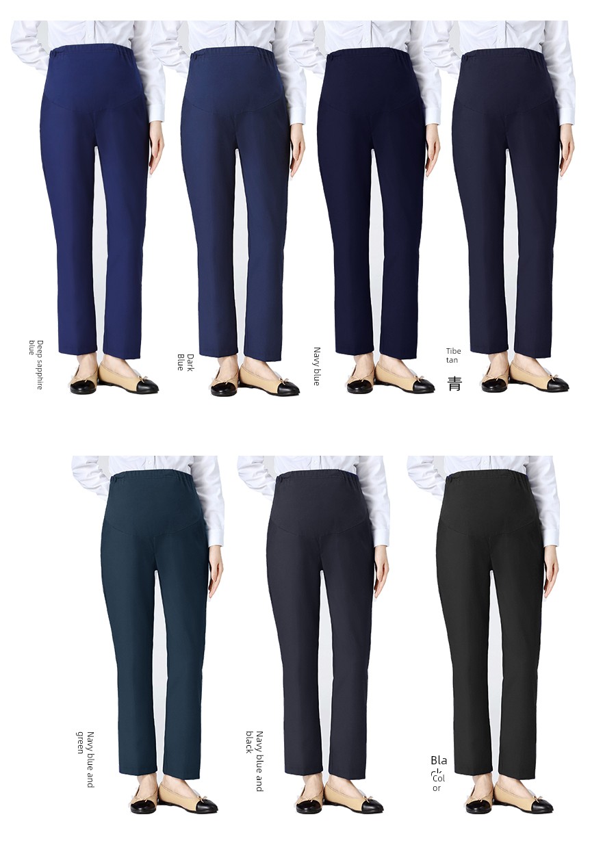 Maternity Work Pants for Office Workers, Straight-Leg Work Pants, Bank Maternity Pants, Suit Pants, Professional Work Pants, Blue Uniform Pants — 13