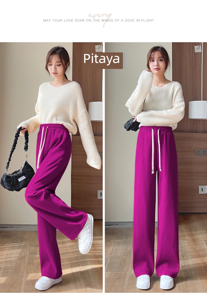 autumn chenille  Show thin Sagging sensation No plush Wide leg pants