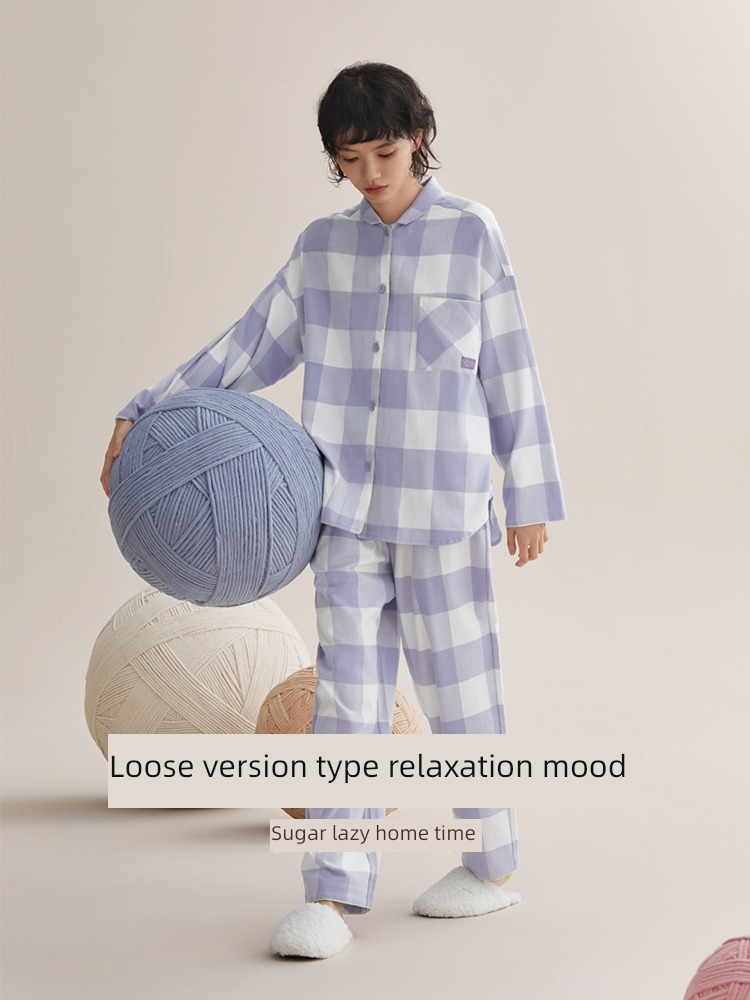 ma'am pure cotton pajamas Sanding lattice Medium thickness Red bean
