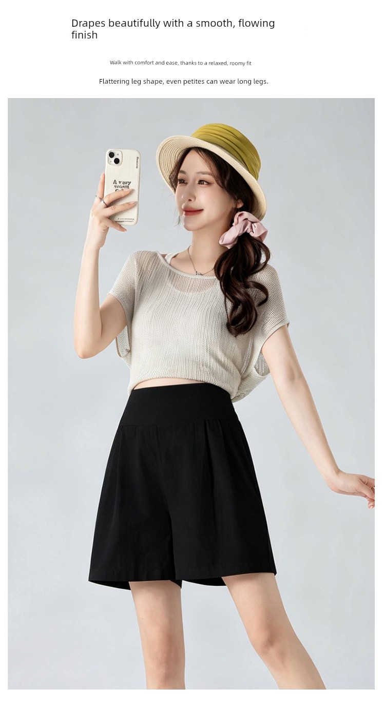 Maternity Shorts, Summer Thin Style, Elastic High Waist, Suitable for Pre and Postpartum, Tencel Cotton, Side Pockets, Wide-Leg, Outerwear, Maternity Pants — 12