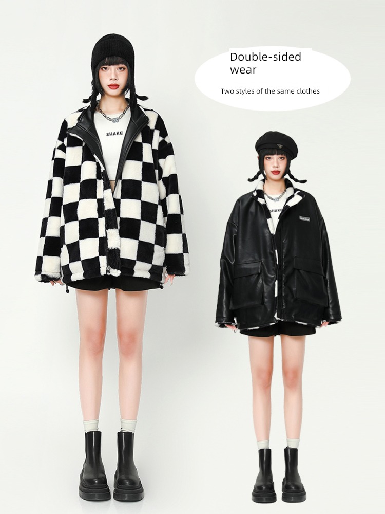 loose coat female Fur in one thickening Plush Cotton loose coat