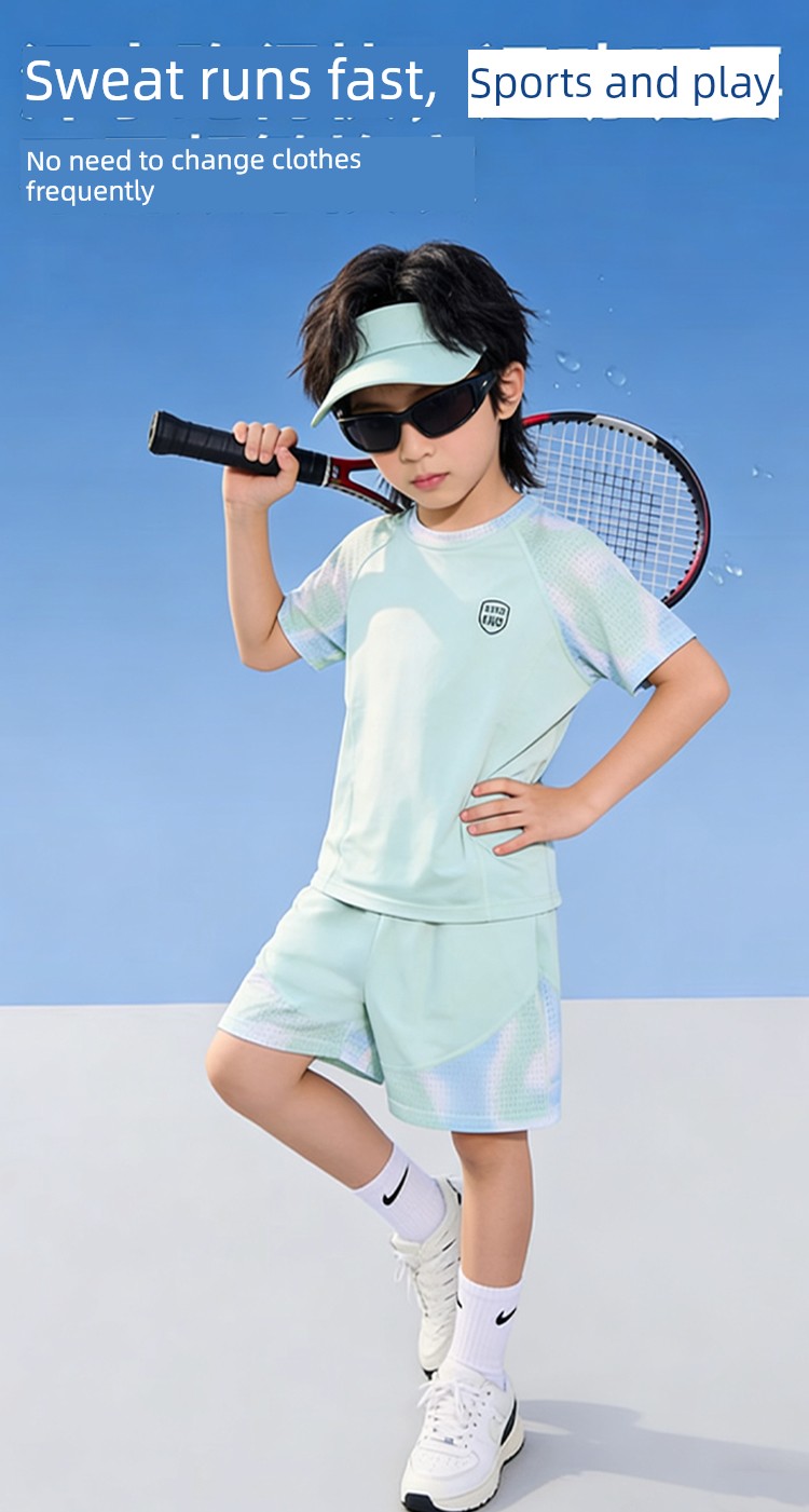 2026 New Children's Clothing Girls' Quick-Drying Sports Suit Children's Ice Silk Short-Sleeved Two-Piece Set Boys' Mesh Basketball Uniform — 5