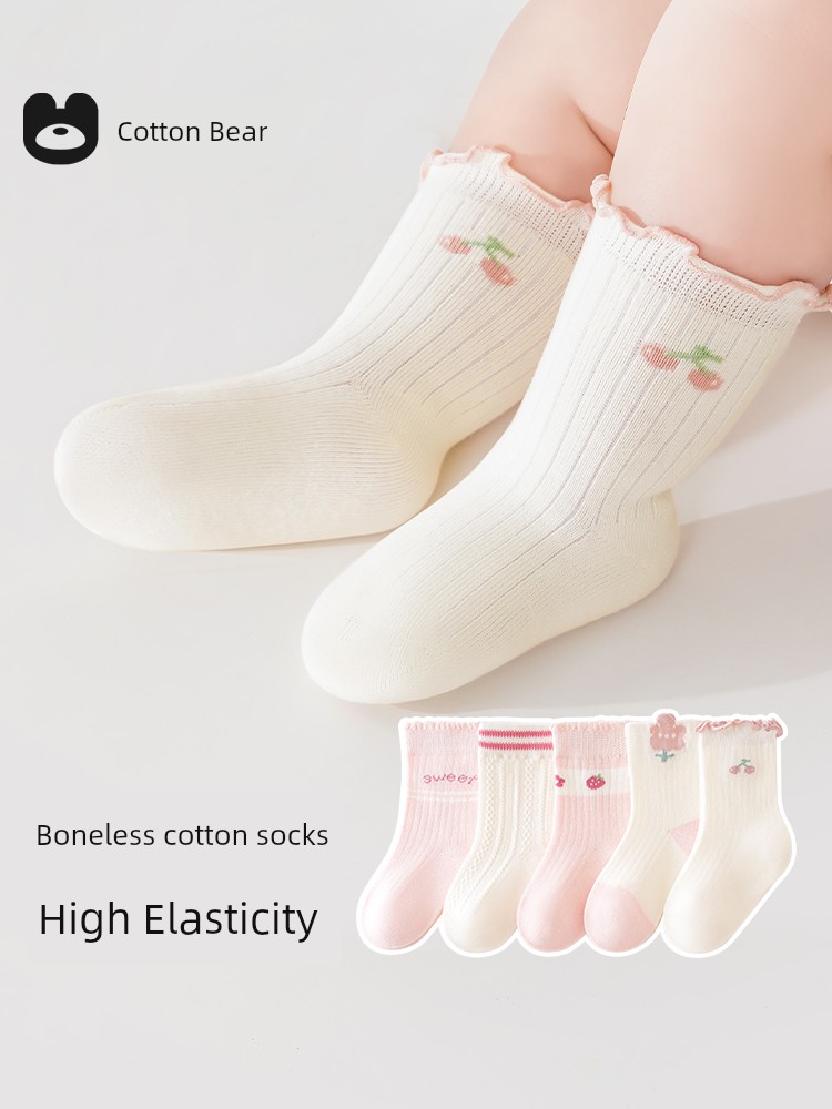 Baby Socks Infant Spring and Autumn Pure Cotton Class a Girls' Autumn and Winter One-Year-Old Cotton Socks Children's Non-Binding Mid-Tube Socks Autumn