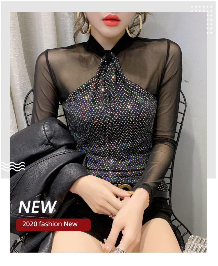 Internet celebrity Self-cultivation T-shirt Long sleeve Undershirt jacket Sequins