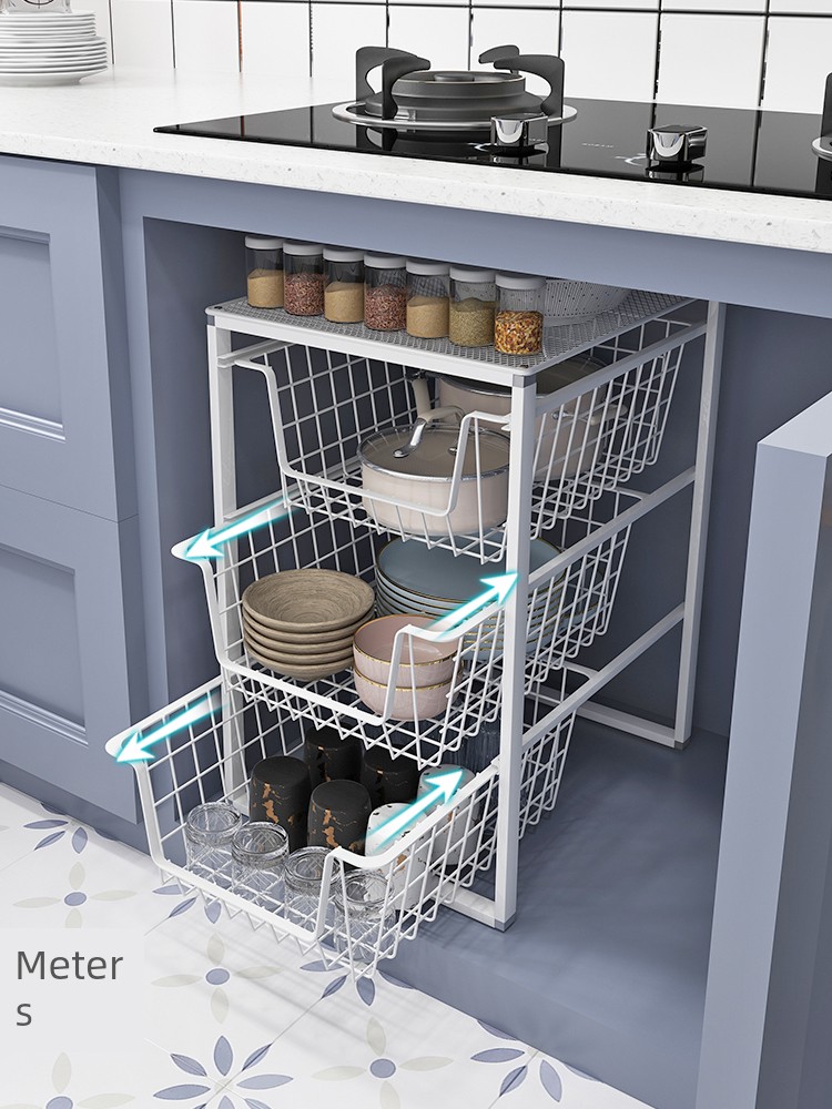 廚房置物架抽屜式水槽下多層架角架金屬拉籃收納置物 (4.1折)