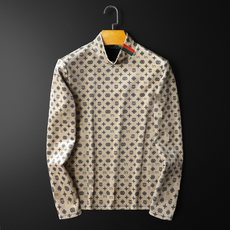 Medium high collar thickening Velvet lattice Long sleeve T-shirt